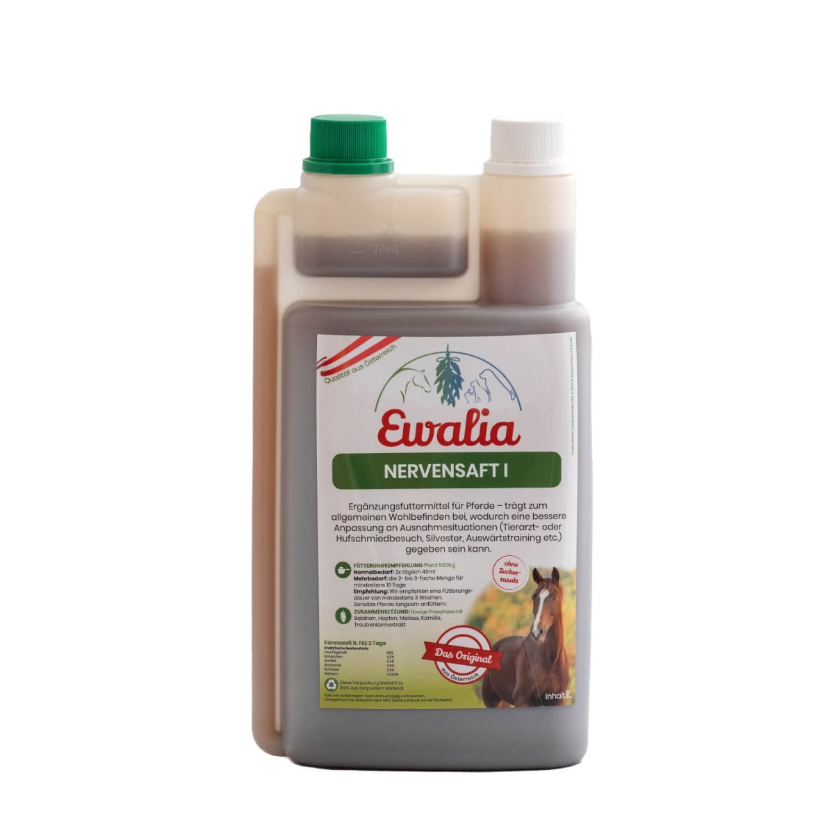 Bouteille De Jus Intestinal Ewalia Pour Cheval - 1 Litre, Formule à Base De Plantes, Sans Additifs Artificiels