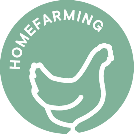 Zeichnung Huhn mit Beschriftung Homefarming