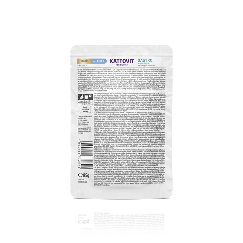 Kattovit Feline Diet Pate Gastro mit Ente - Fresh Fellow - 4000158772893