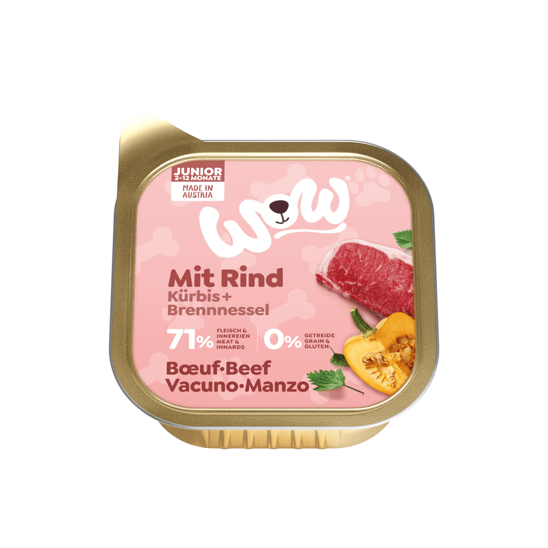 WOW Dog Junior Schale Rind mit Kürbis & Brennnessel